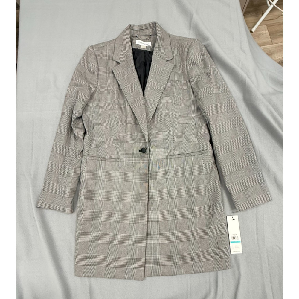 Calvin Klein Blazer Womens 16 Black White Houndstooth Plaid Jacket Business NWT - Picture 2 of 12
